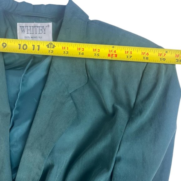 Whitby Green %100 Silk Blazer, Stylish, Vintage, Large - Picture 5 of 6